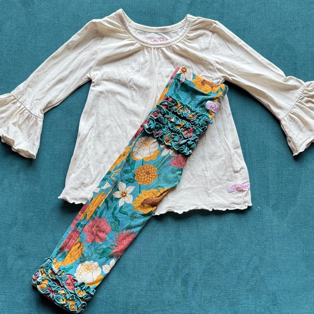 Rufflebutts Floral Ruffle Kids Top and Legging Set